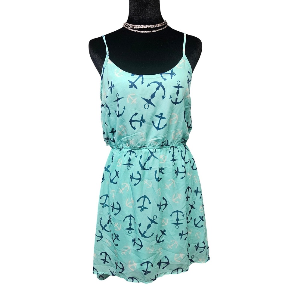 Ocean Drive Womens Mint Green Anchor Print Cutout Back High Low Sun Dress Size M